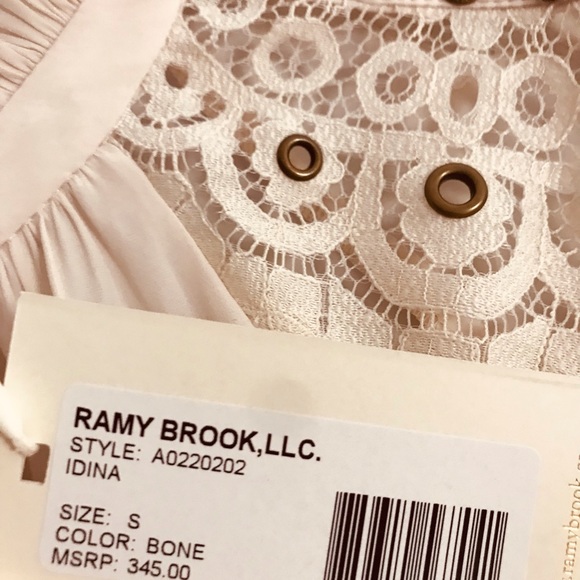 Ramy Brook NWT Blouse with Lace and studded Sleeves. Color is Bone. - Picture 8 of 14